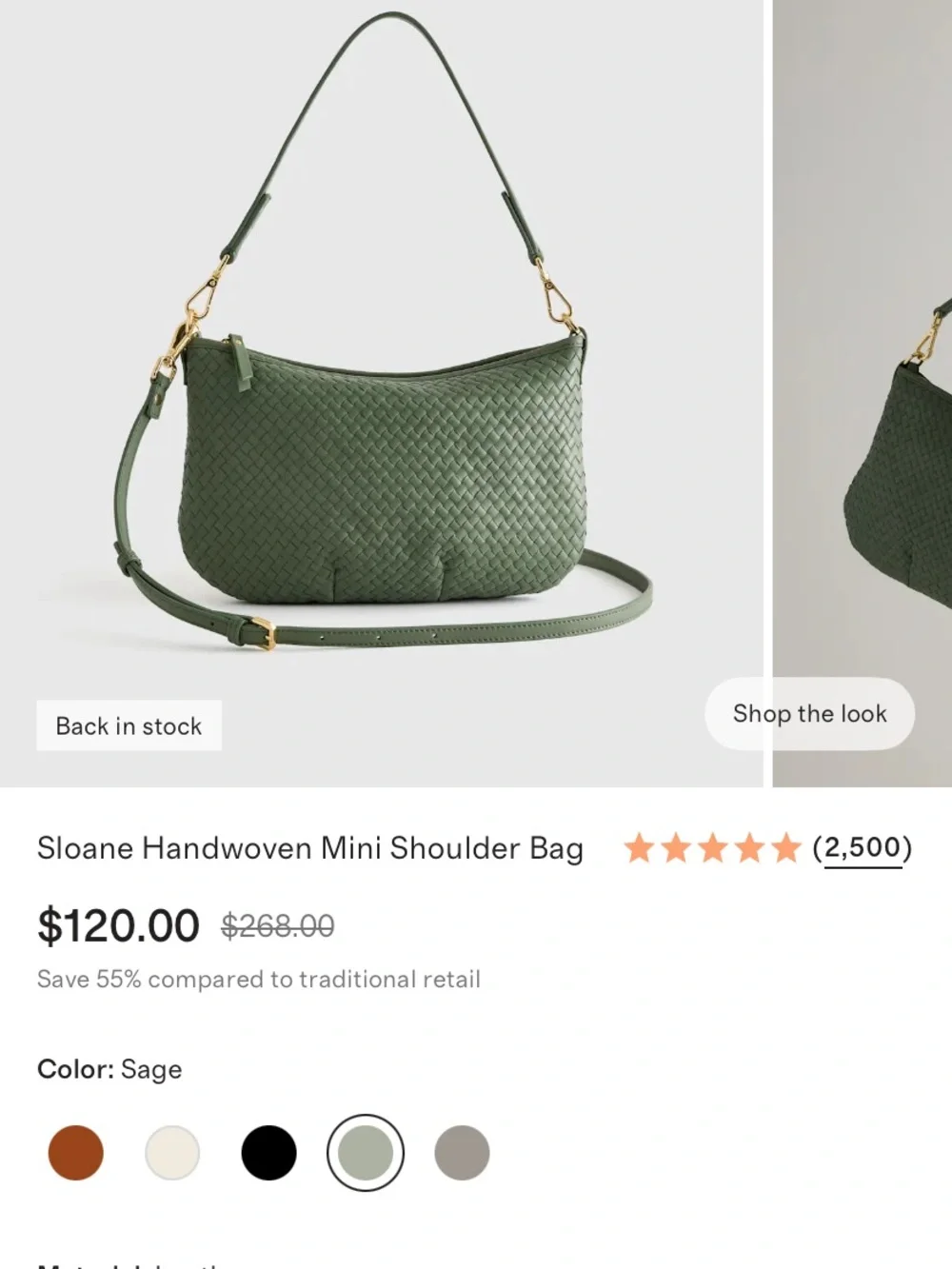 Quince Sage Green Sloane Woven Leather Crossbody/Shoulder Mini Bag - Picture 7 of 7